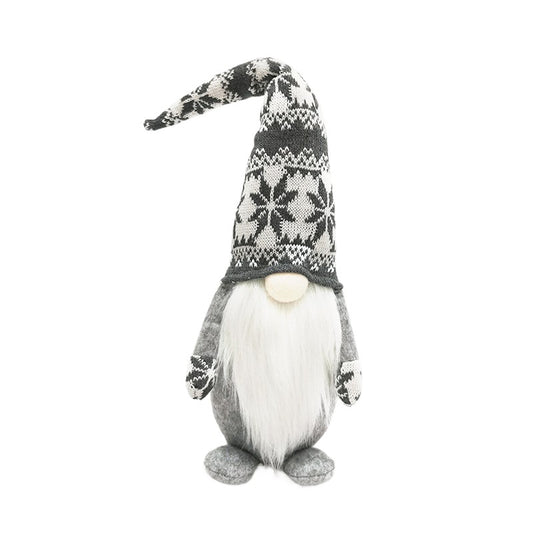 Figurina Decorativa Craciun, Spiridus Omul Padurii cu Barba Lunga, Ornament Stil Nordic din Poliester, Gri, Inaltime 47 cm
