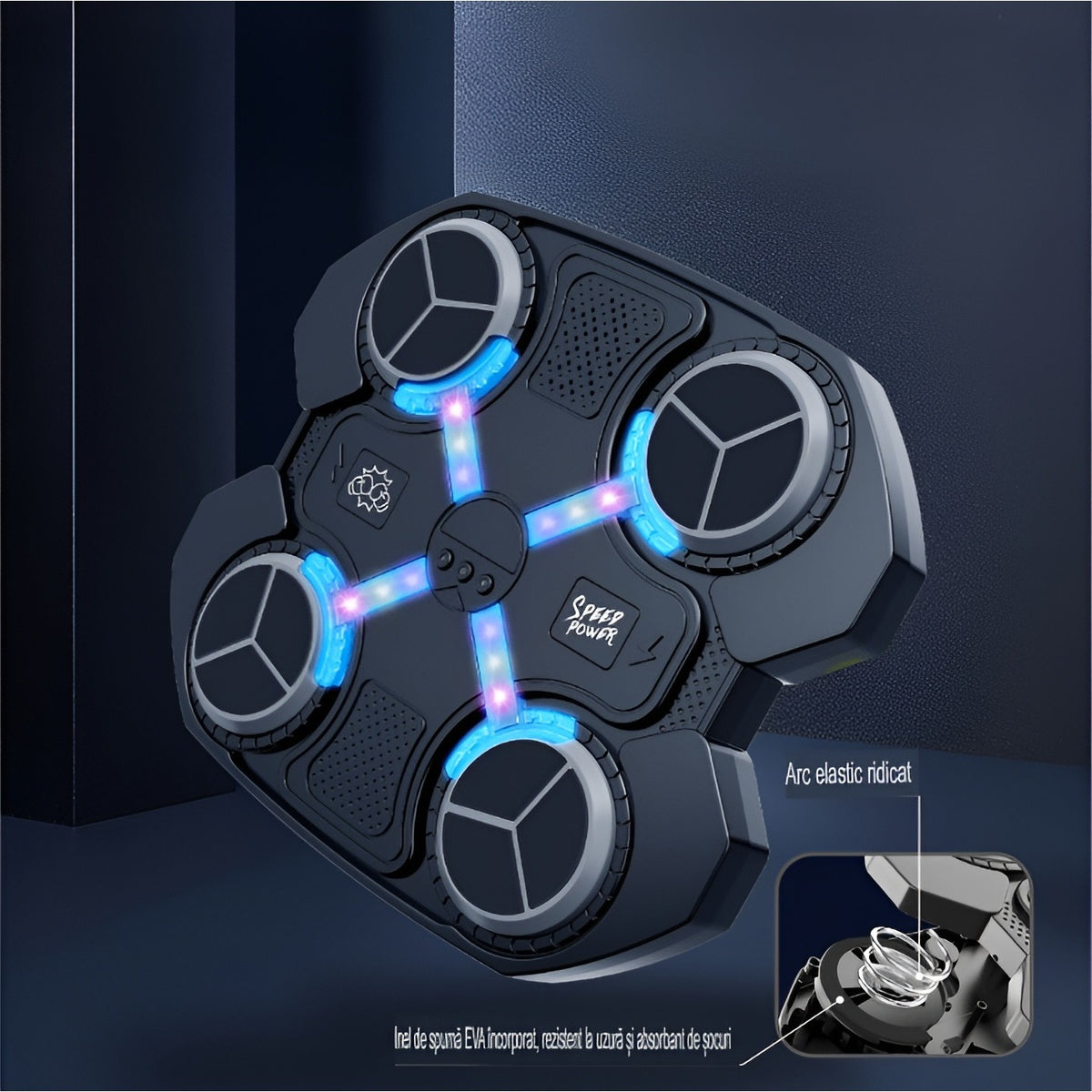 Jucarie De Boxat Interactiva Pentru Copii Cu Muzica Si Lumini, Antrenament Box Si Coordonare Motorie, Include Manusi De Box, 32.5x28x7.4 cm, Negru