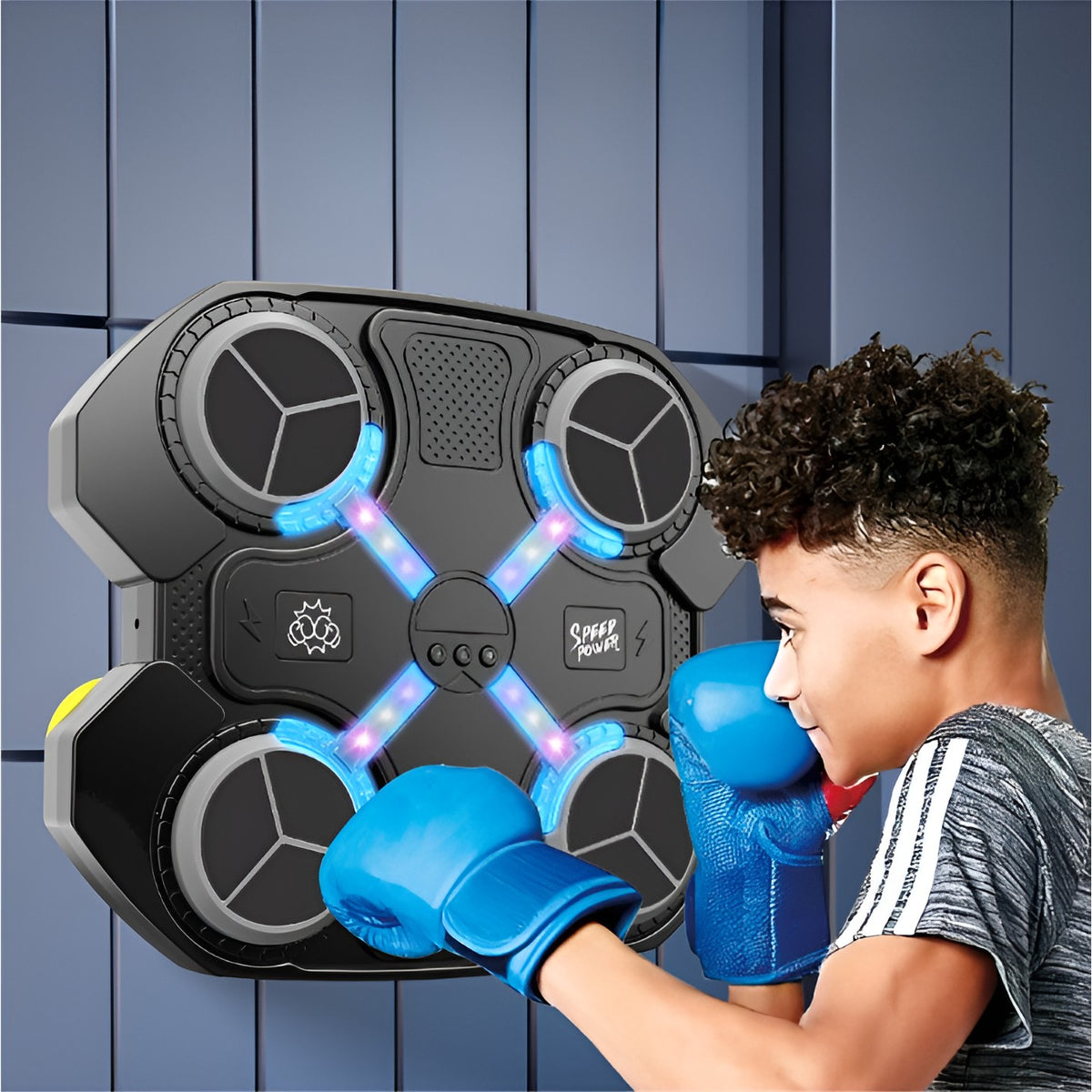 Jucarie De Boxat Interactiva Pentru Copii Cu Muzica Si Lumini, Antrenament Box Si Coordonare Motorie, Include Manusi De Box, 32.5x28x7.4 cm, Negru