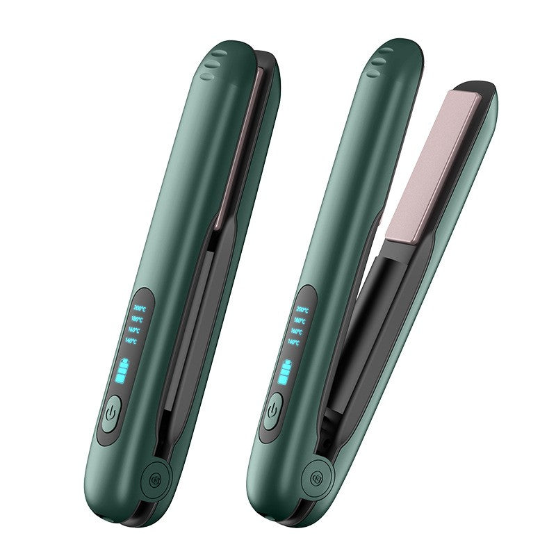 Placa de Indreptat Parul Fara Fir, Ondulator 2 in 1 cu Invelis Ceramic, 4 Trepte de Temperatura 140-200°C, Incarcare USB Tip C, Baterie 5000 mAh, 23.5x3.3 cm, Verde