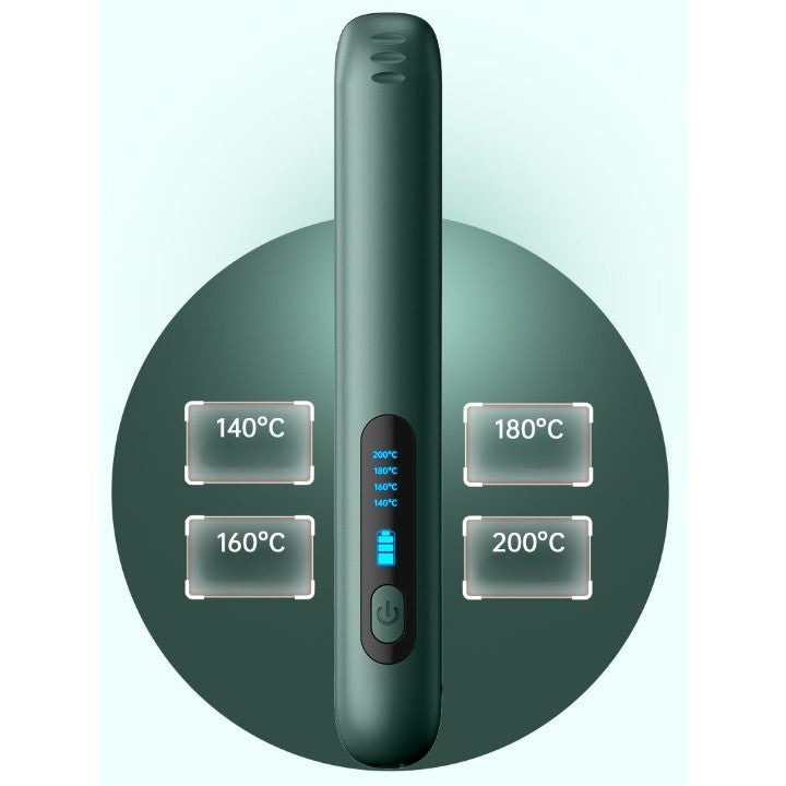 Placa de Indreptat Parul Fara Fir, Ondulator 2 in 1 cu Invelis Ceramic, 4 Trepte de Temperatura 140-200°C, Incarcare USB Tip C, Baterie 5000 mAh, 23.5x3.3 cm, Verde