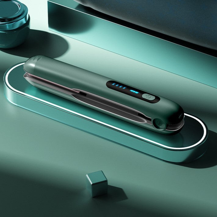 Placa de Indreptat Parul Fara Fir, Ondulator 2 in 1 cu Invelis Ceramic, 4 Trepte de Temperatura 140-200°C, Incarcare USB Tip C, Baterie 5000 mAh, 23.5x3.3 cm, Verde