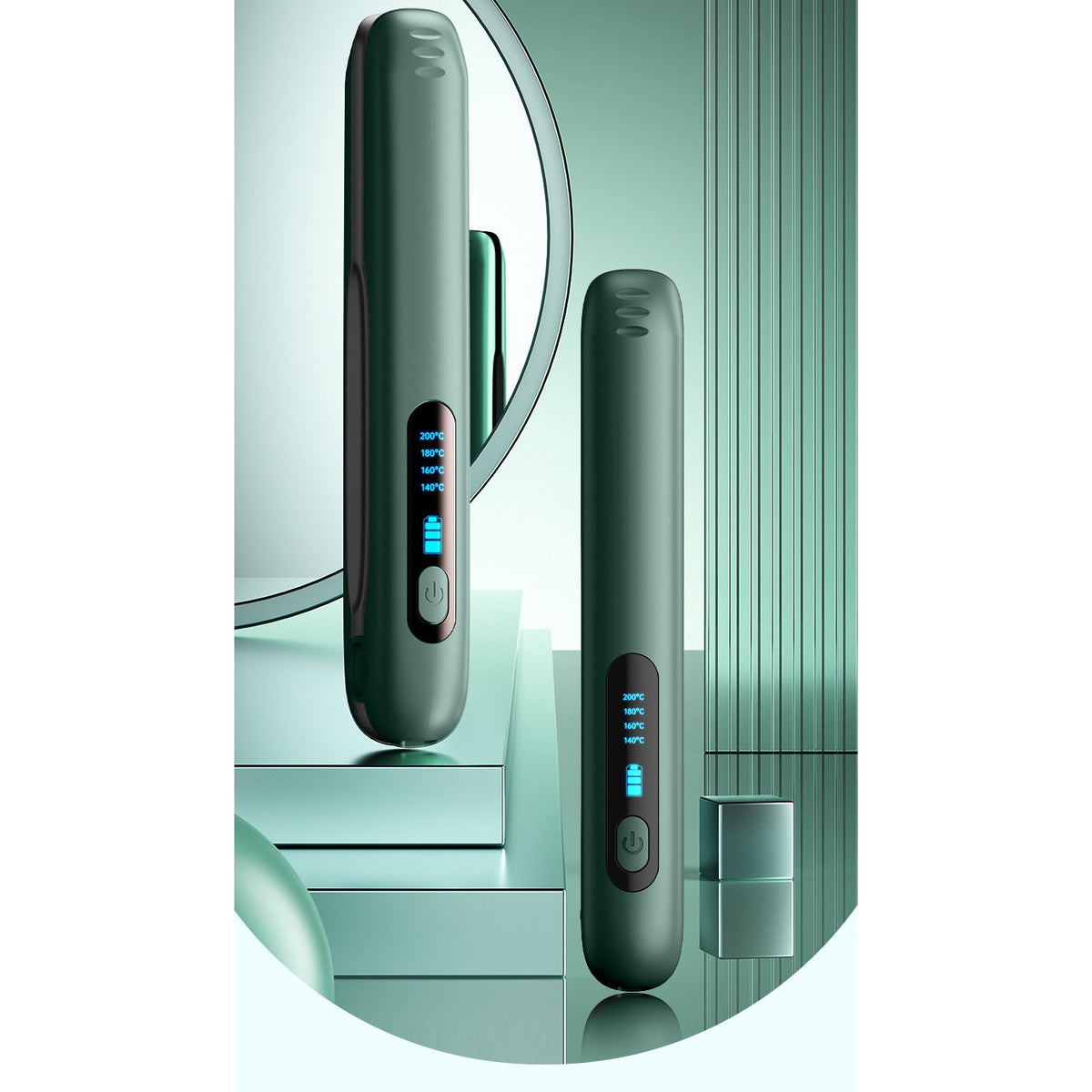 Placa de Indreptat Parul Fara Fir, Ondulator 2 in 1 cu Invelis Ceramic, 4 Trepte de Temperatura 140-200°C, Incarcare USB Tip C, Baterie 5000 mAh, 23.5x3.3 cm, Verde