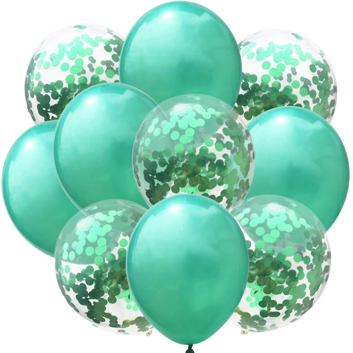 Set 10 Baloane Party Confetti, Mix Baloane Latex Turcoaz și Transparente, Potrivite pentru Aer sau Heliu, Biodegradabile, 25 cm, Turcoaz
