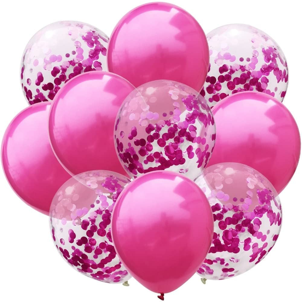 Set 10 Baloane Petrecere din Latex, Baloane Transparente cu Confetti și Baloane Roz, Compatibile Aer sau Heliu, Biodegradabile, 25 cm, 10 Bucăți