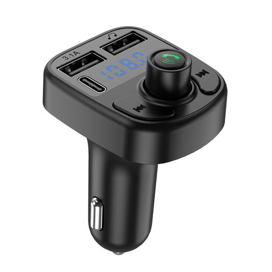Incarcator Auto cu MP3 Player, Modulator FM Bluetooth 5.0, Handsfree, 2 Porturi USB si 1 Port Type C, Slot Card TF si USB, ABS, 12-24V, Negru