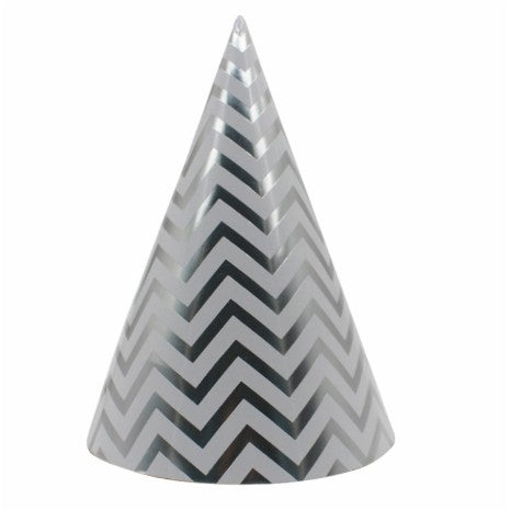 Set 6 Coifuri Petrecere Copii, Accesorii Aniversare cu Model Valuri, Carton Rezistent, 20 x 13.5 cm, Argintiu