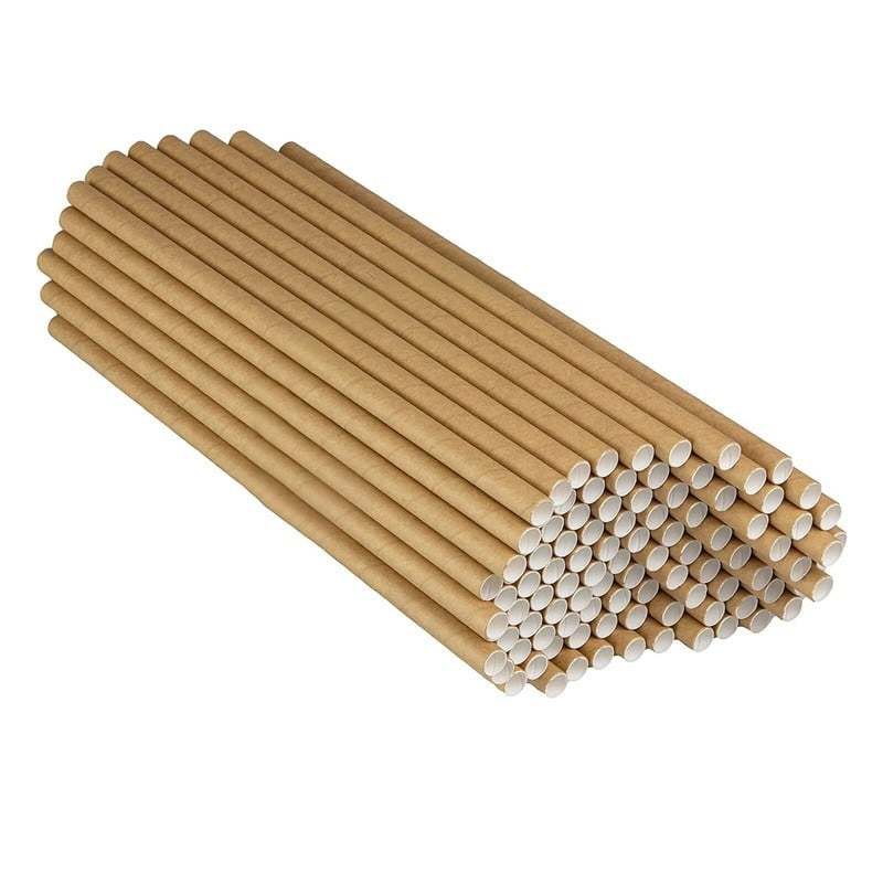 Set 100 Paie Biodegradabile, Paie Din Hartie Ecologice Pentru Bauturi, Model Uni, Kraft, 20 cm x 0.6 cm, 100 Bucati
