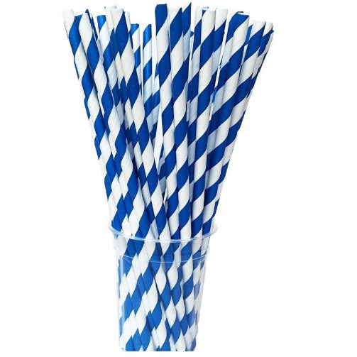 Set 25 Paie din Hartie Biodegradabila, Design cu Dungi pentru Petreceri si Cocktailuri, Ecologice si Rezistente, 20 cm, Alb/Albastru Inchis
