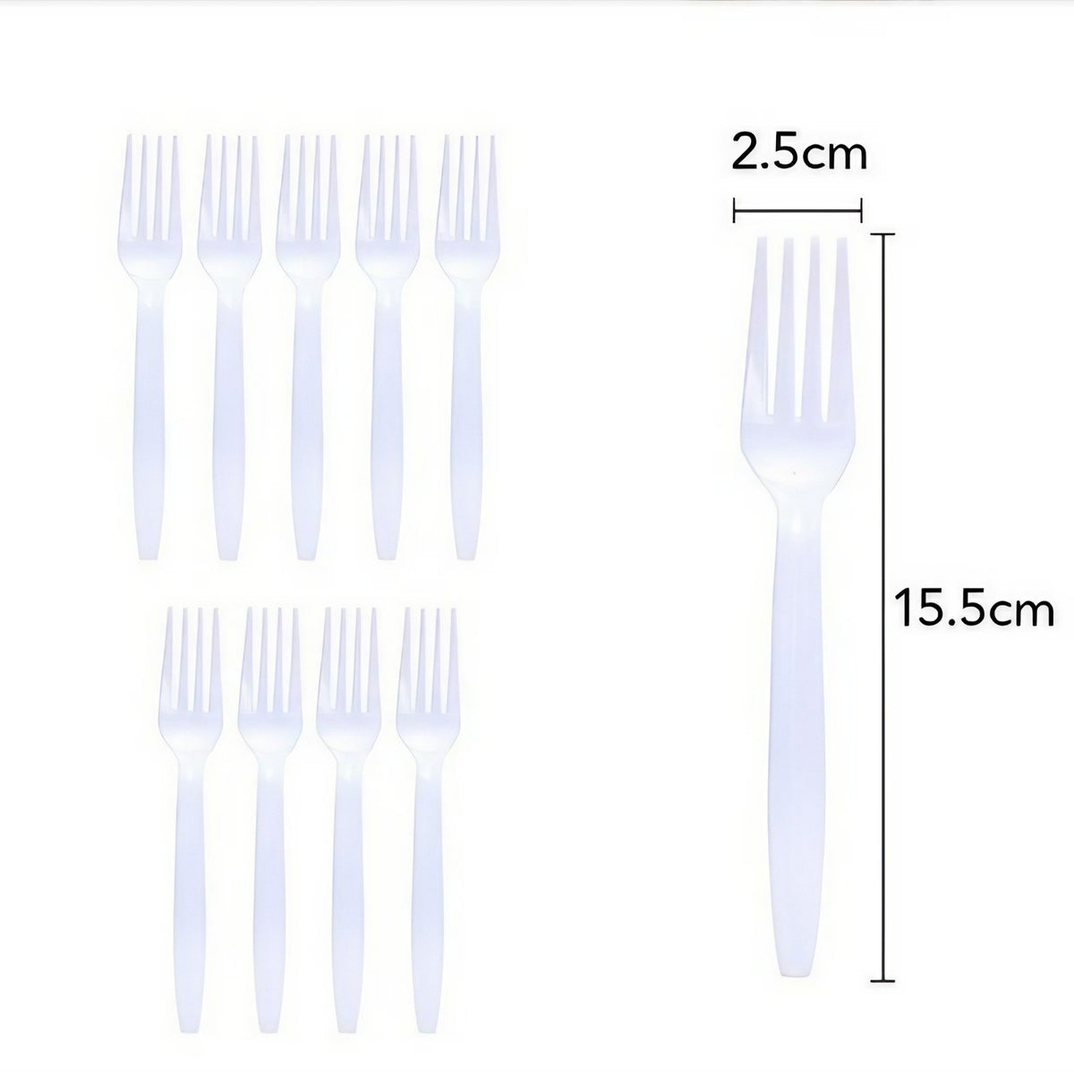 Set 10 Furculite de Unica Folosinta pentru Picnic si Evenimente, Tacamuri din Plastic Rezistent, 15.5 x 2.5 cm, Alb