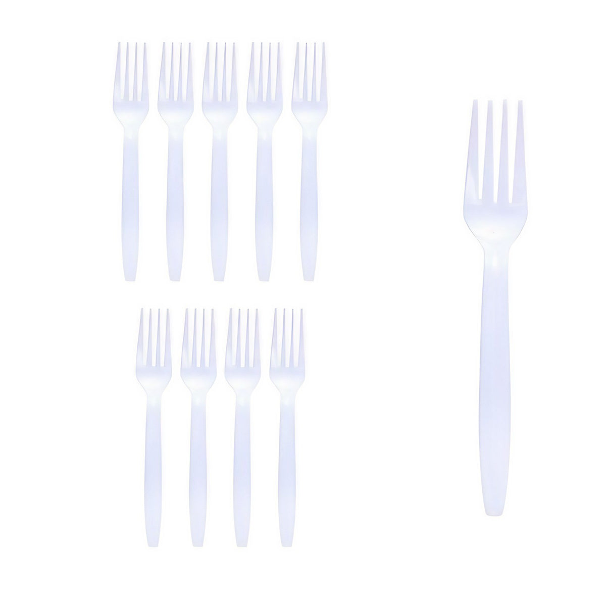 Set 10 Furculite de Unica Folosinta pentru Picnic si Evenimente, Tacamuri din Plastic Rezistent, 15.5 x 2.5 cm, Alb