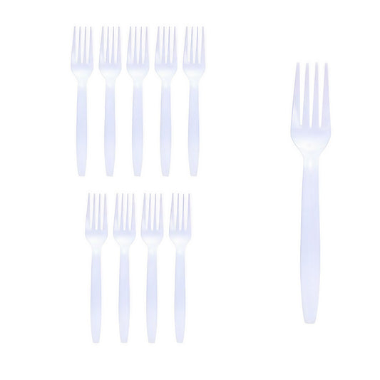Set 10 Furculite de Unica Folosinta pentru Picnic si Evenimente, Tacamuri din Plastic Rezistent, 15.5 x 2.5 cm, Alb