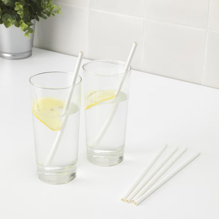 Set 100 Paie din Hartie Biodegradabila, Paie Ecologice pentru Cocktail si Suc, Model Uni, 20 cm, Alb