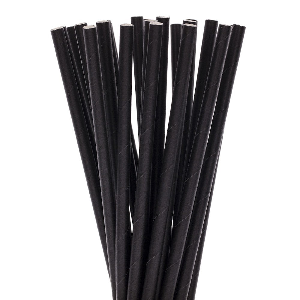 Set 100 Paie din Hartie Biodegradabila, Paie Ecologice pentru Cocktail si Sucuri, Model Uni, 20 cm, Negru