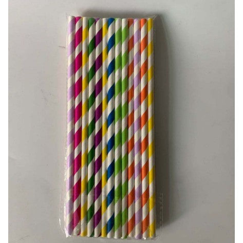 Set Paie din Hartie Biodegradabila, Model cu Dungi pentru Cocktail si Party, Ecologice, 20 cm, Multicolor, 25 Bucati