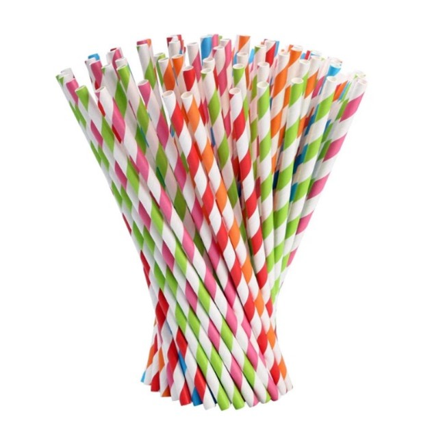 Set Paie din Hartie Biodegradabila, Model cu Dungi pentru Cocktail si Party, Ecologice, 20 cm, Multicolor, 25 Bucati