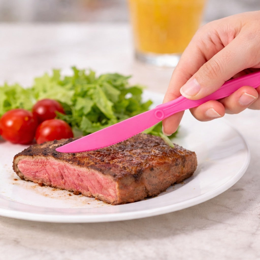 Set Cutite Unica Folosinta pentru Petreceri si Catering, Design Ergonomic, Plastic Rezistent, 17 x 1.6 cm, Roz, 10 Bucati