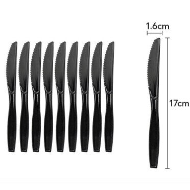 Set 10 Cutite de Unica Folosinta pentru Picnic si Catering, Plastic Rezistent, 17 x 1.6 cm, Negru