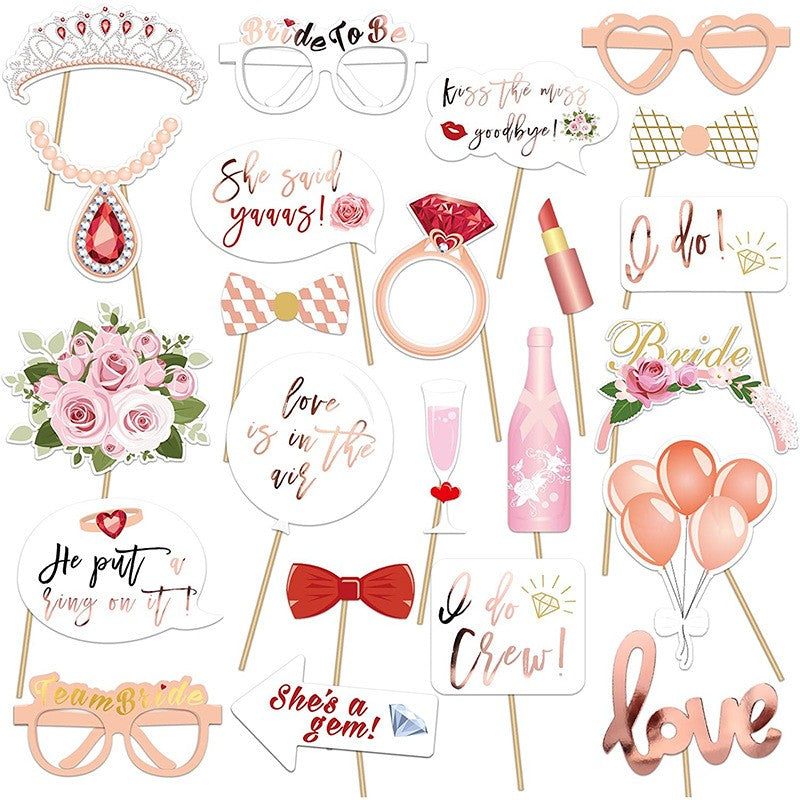 Set 23 Accesorii Foto Props, Decoratiuni Petrecerea Burlacitelor si Photo Booth, Tematica Funky, Carton si Lemn, Roz