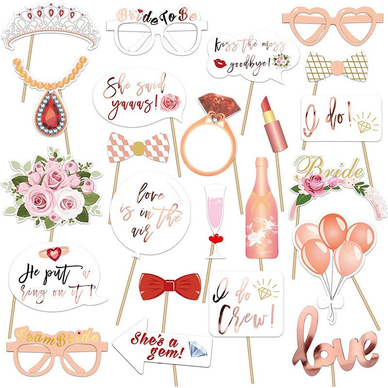 Set 23 Accesorii Foto Props, Decoratiuni Petrecerea Burlacitelor si Photo Booth, Tematica Funky, Carton si Lemn, Roz
