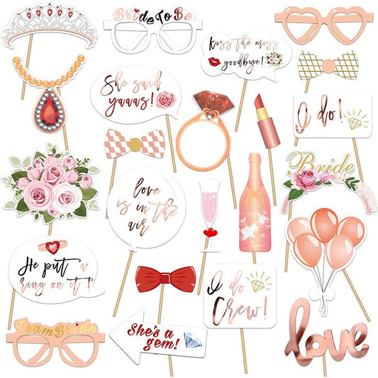 Set 23 Accesorii Foto Props, Decoratiuni Petrecerea Burlacitelor si Photo Booth, Tematica Funky, Carton si Lemn, Roz