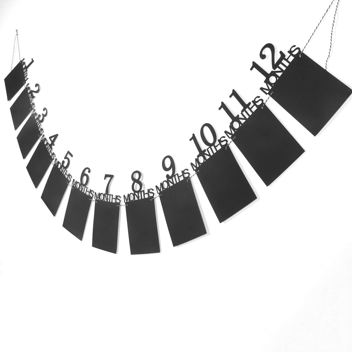 Banner Foto Prima Aniversare, Decoratiune Primele 12 Luni, Carton Rezistent cu Rola Ata Inclusa, 15.2x10.2 cm, Negru