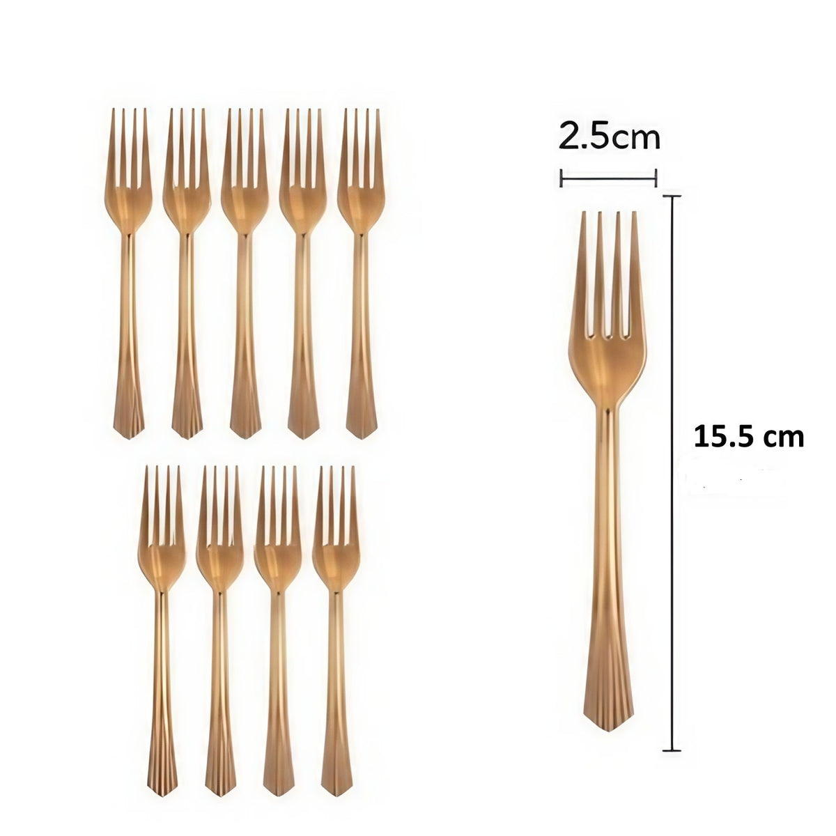 Set 10 Furculite Unica Folosinta pentru Petreceri si Evenimente, Tacamuri din Plastic Rezistent, 15.5 x 2.5 cm, Bronz