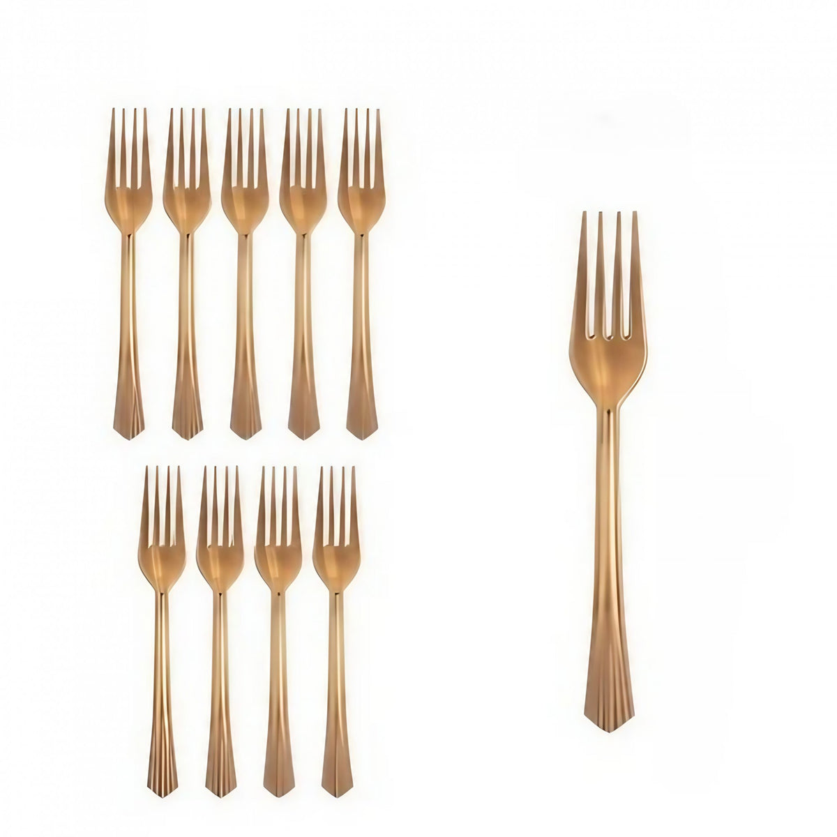 Set 10 Furculite Unica Folosinta pentru Petreceri si Evenimente, Tacamuri din Plastic Rezistent, 15.5 x 2.5 cm, Bronz