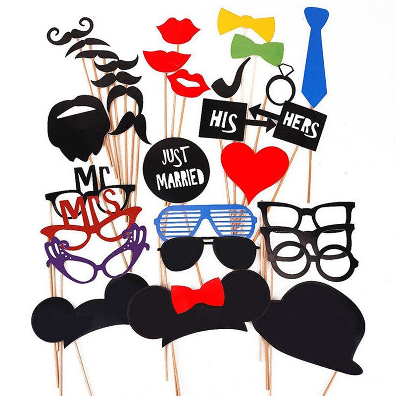 Set 31 Accesorii pentru Petrecere, Props Photo Booth pentru Nunta si Evenimente, Carton, Modele Ochelari, Pălării și Mustăți, Multicolor