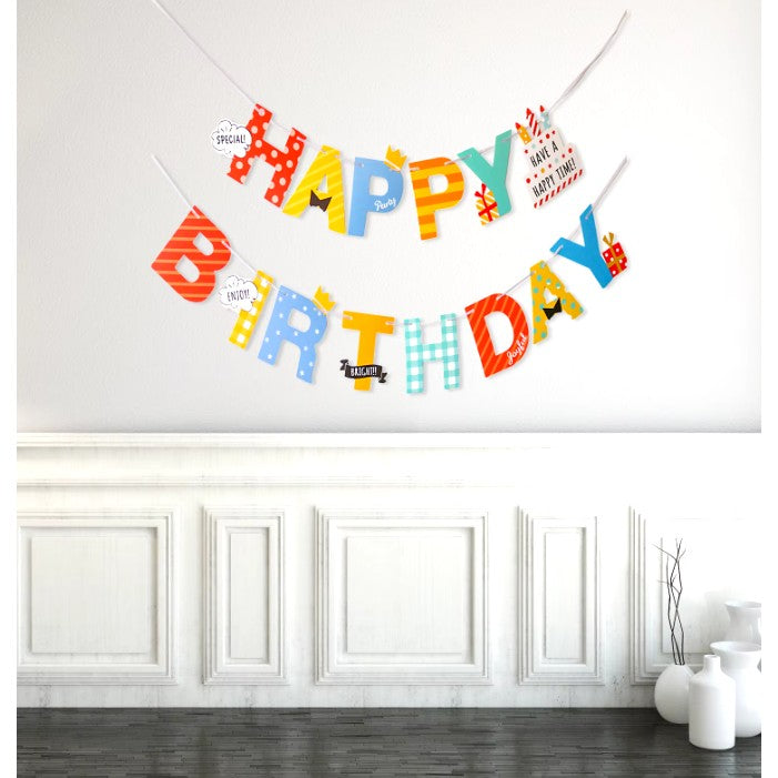 Banner Happy Birthday Tematica Jungle, Decor Aniversare Animale Sălbatice, Material Rezistent, Include Rolă de Ață, Multicolor, 100x200 cm