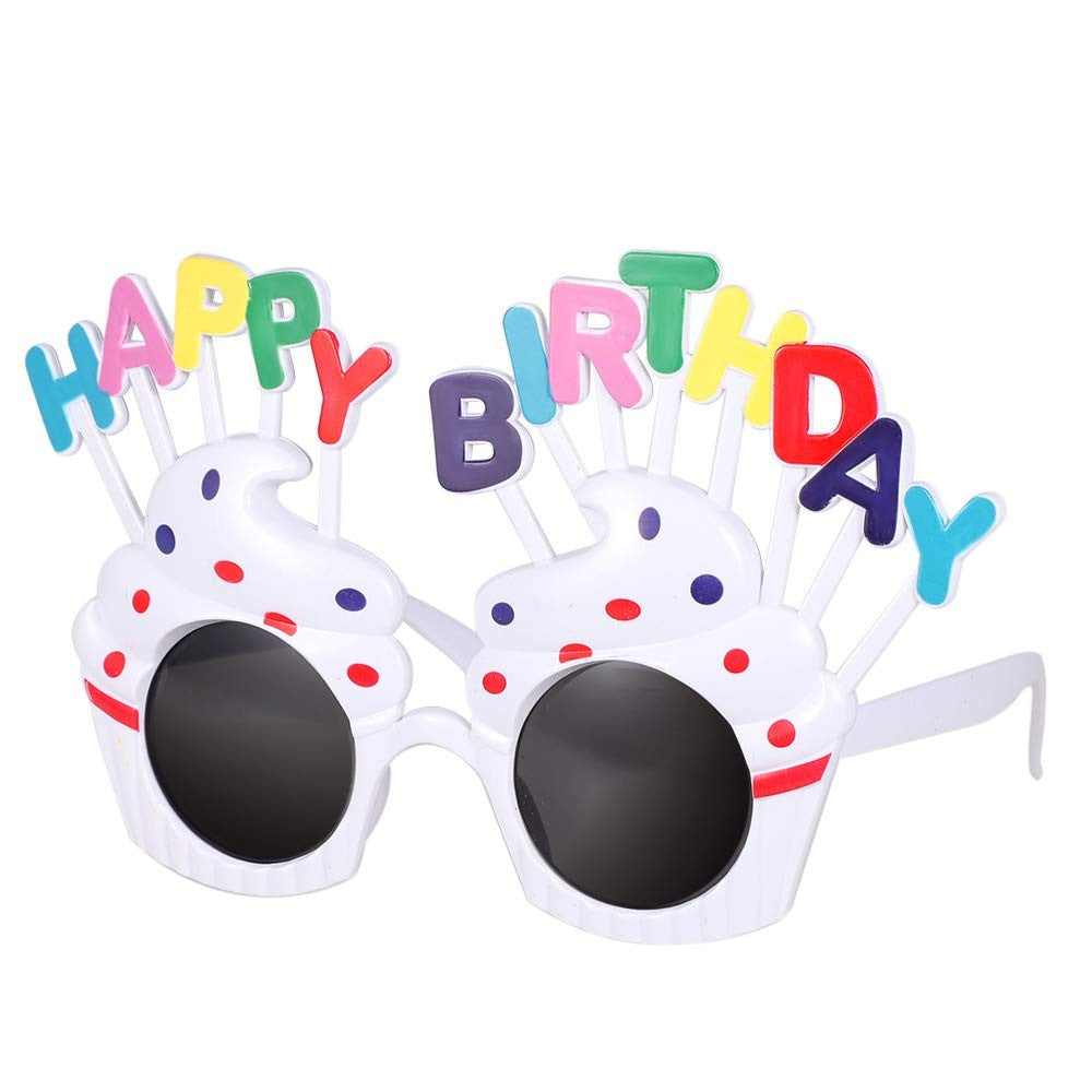 Ochelari Happy Birthday, Accesorii Petrecere Aniversara cu Protectie UV, Design Prajitura, Plastic, 18.5x11.5 cm, Alb