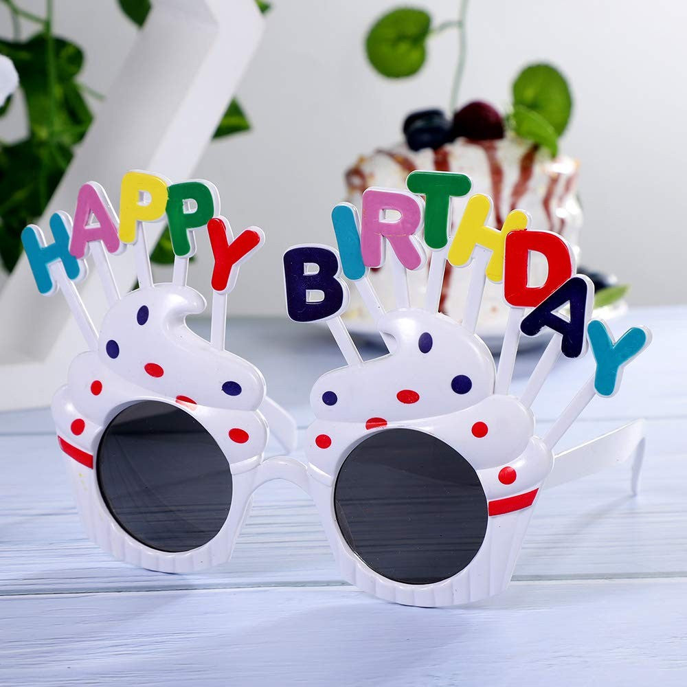 Ochelari Happy Birthday, Accesorii Petrecere Aniversara cu Protectie UV, Design Prajitura, Plastic, 18.5x11.5 cm, Alb