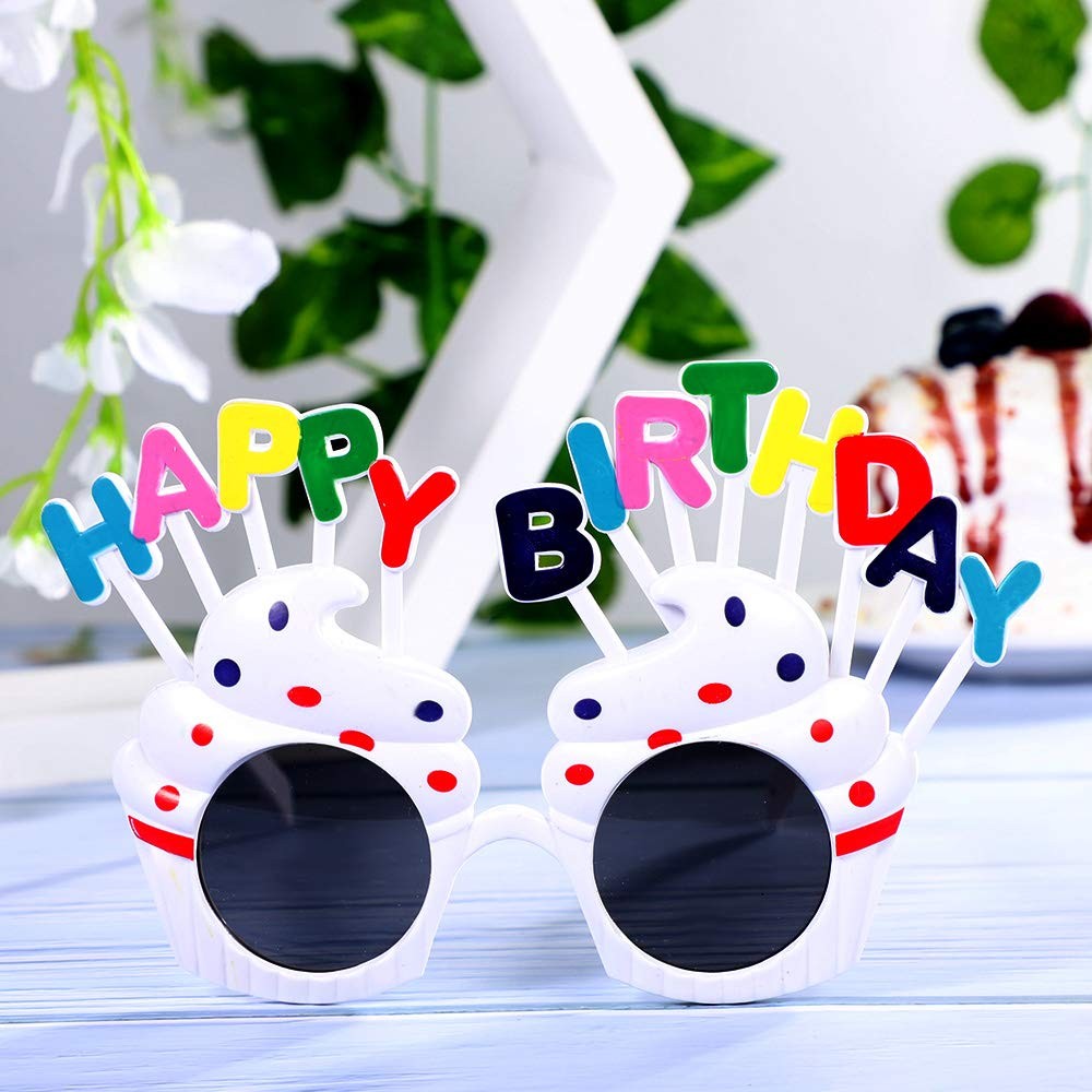 Ochelari Happy Birthday, Accesorii Petrecere Aniversara cu Protectie UV, Design Prajitura, Plastic, 18.5x11.5 cm, Alb