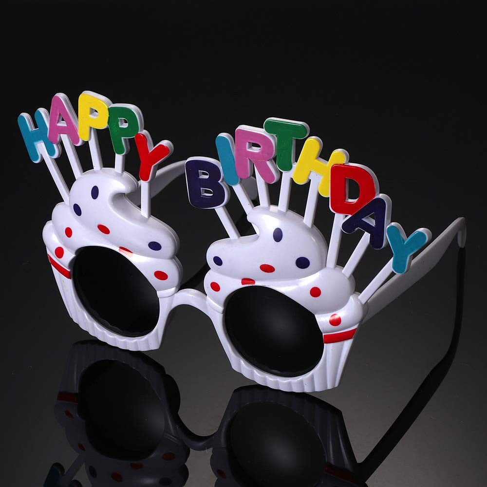 Ochelari Happy Birthday, Accesorii Petrecere Aniversara cu Protectie UV, Design Prajitura, Plastic, 18.5x11.5 cm, Alb