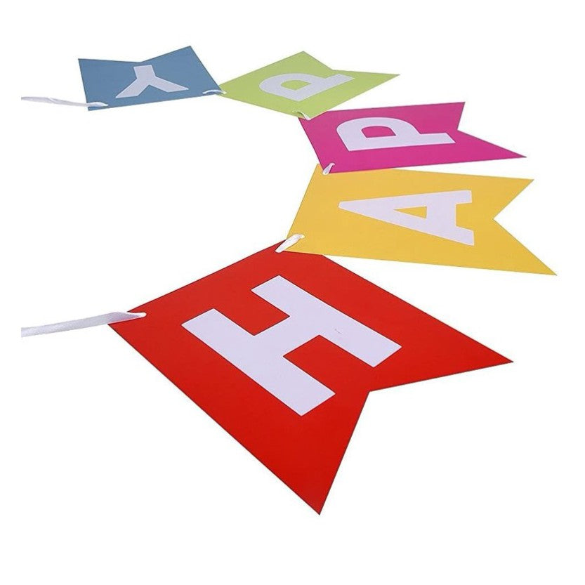 Banner Happy Birthday, Decoratiuni Petrecere Aniversara cu Stegulete, Rezistent la Intemperii, Include Rola de Ata, Multicolor, 100x200 cm