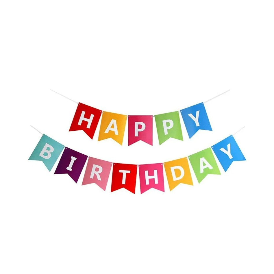 Banner Happy Birthday, Decoratiuni Petrecere Aniversara cu Stegulete, Rezistent la Intemperii, Include Rola de Ata, Multicolor, 100x200 cm