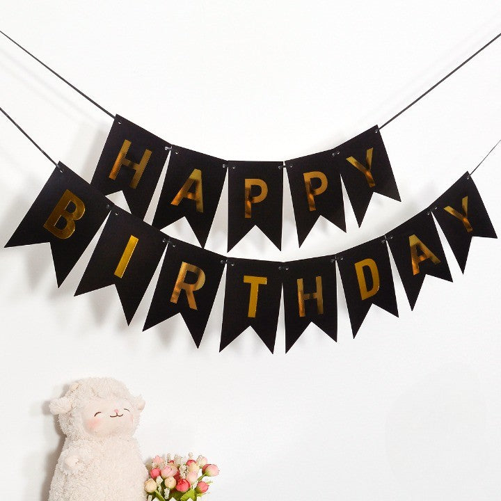 Banner Happy Birthday Pentru Petreceri Aniversare, Decoratiune Festiva Rezistenta La Intemperii, Include Rola Ata Si Stegulet 11.5x16.5 cm, Textil, 100x200 cm, Negru