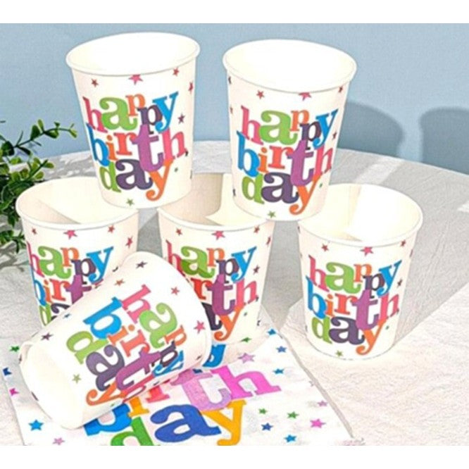 Set 6 Pahare Carton Happy Birthday, Pahare Petrecere Aniversara si Baby Shower, Imprimeu Animale, De Unica Folosinta, 7.5 x 7.8 cm, Multicolor