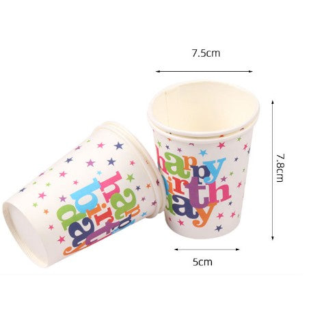 Set 6 Pahare Carton Happy Birthday, Pahare Petrecere Aniversara si Baby Shower, Imprimeu Animale, De Unica Folosinta, 7.5 x 7.8 cm, Multicolor