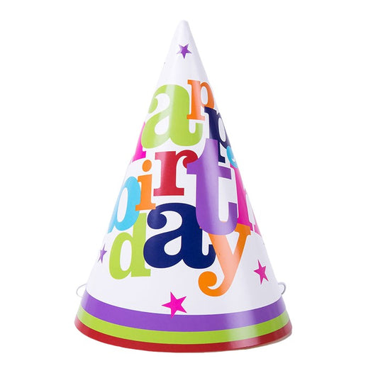 Set 6 Coifuri Happy Birthday pentru Petrecere Aniversara, Accesorii Festive cu Banda Elastica, Carton Rezistent, Multicolor, 19x15 cm