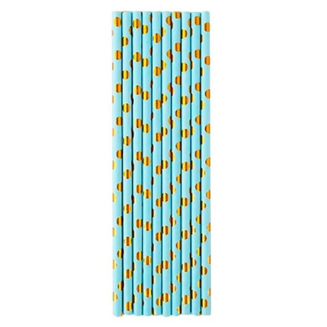 Set Paie din Hartie Biodegradabila pentru Petreceri, Model cu Buline Aurii, Rezistente, 19.5 cm, Albastru, 10 Bucati