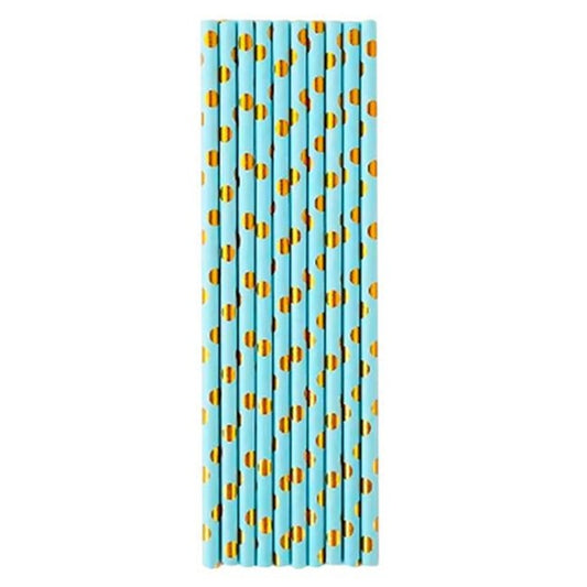 Set Paie din Hartie Biodegradabila pentru Petreceri, Model cu Buline Aurii, Rezistente, 19.5 cm, Albastru, 10 Bucati