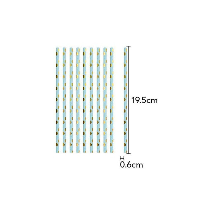 Set Paie din Hartie Biodegradabila pentru Petreceri, Model cu Buline Aurii, Rezistente, 19.5 cm, Albastru, 10 Bucati