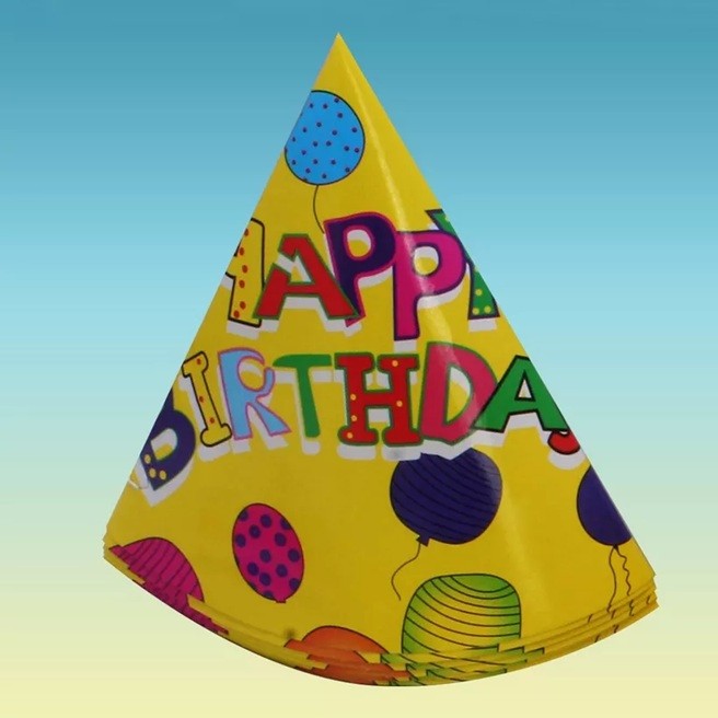 Set 6 Coifuri Petrecere Copii, Palarii Aniversare Happy Birthday, Carton Usor, 20 x 13.5 cm, Multicolor, 6 Bucati