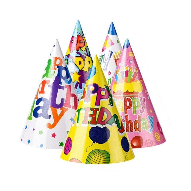 Set 6 Coifuri Petrecere Copii, Palarii Aniversare Happy Birthday, Carton Usor, 20 x 13.5 cm, Multicolor, 6 Bucati