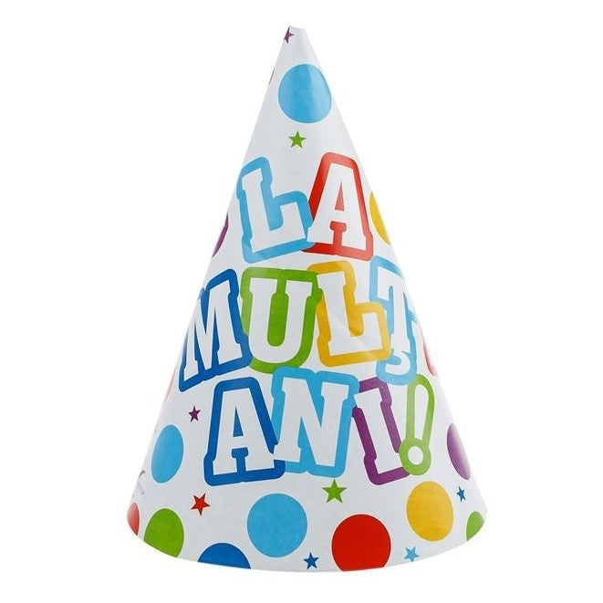 Set 6 Coifuri Petrecere Copii, Accesorii Aniversare La Multi Ani, Pălării din Carton, Design Vesel, Multicolor, 20 x 13.5 cm