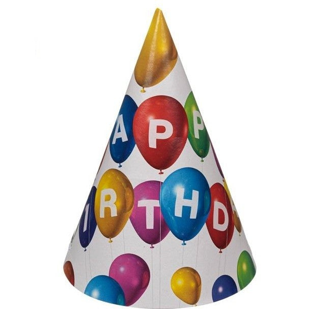 Set 6 Coifuri Petrecere Copii, Pălării Aniversare Happy Birthday, Carton Rezistent, Multicolor, 20 x 13.5 cm