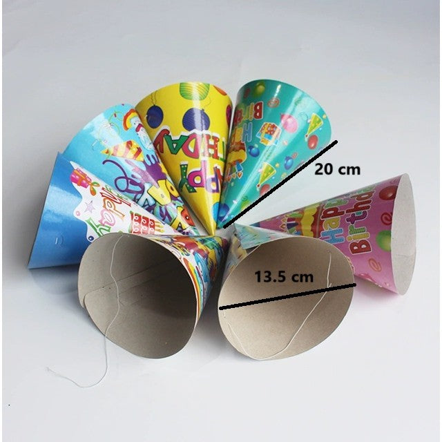 Set 6 Coifuri Petrecere Copii, Accesorii Aniversare Happy Birthday, Material Carton, Multicolor, 20 x 13.5 cm