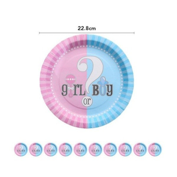 Set 10 Farfurii Gender Reveal, Model Girl or Boy pentru Petrecere, Carton Biodegradabil, Roz si Albastru, 22.8 cm