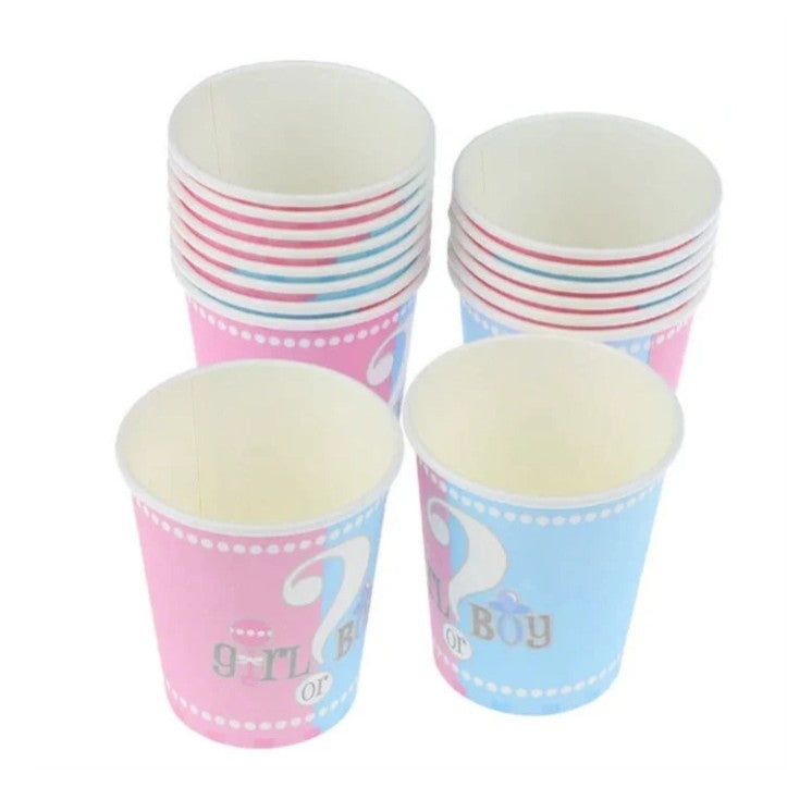 Set 10 Pahare Gender Reveal, Model Girl or Boy, Pahare Tematice din Carton Eco-Friendly, 250 ml, Roz și Albastru, 10 Bucăți